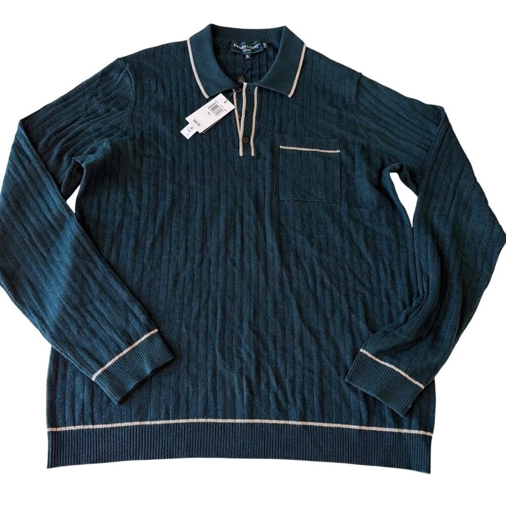 Paisley & Gray Ribbed Long Sleeve Polo Sweater With Pocket Forrest Green XL